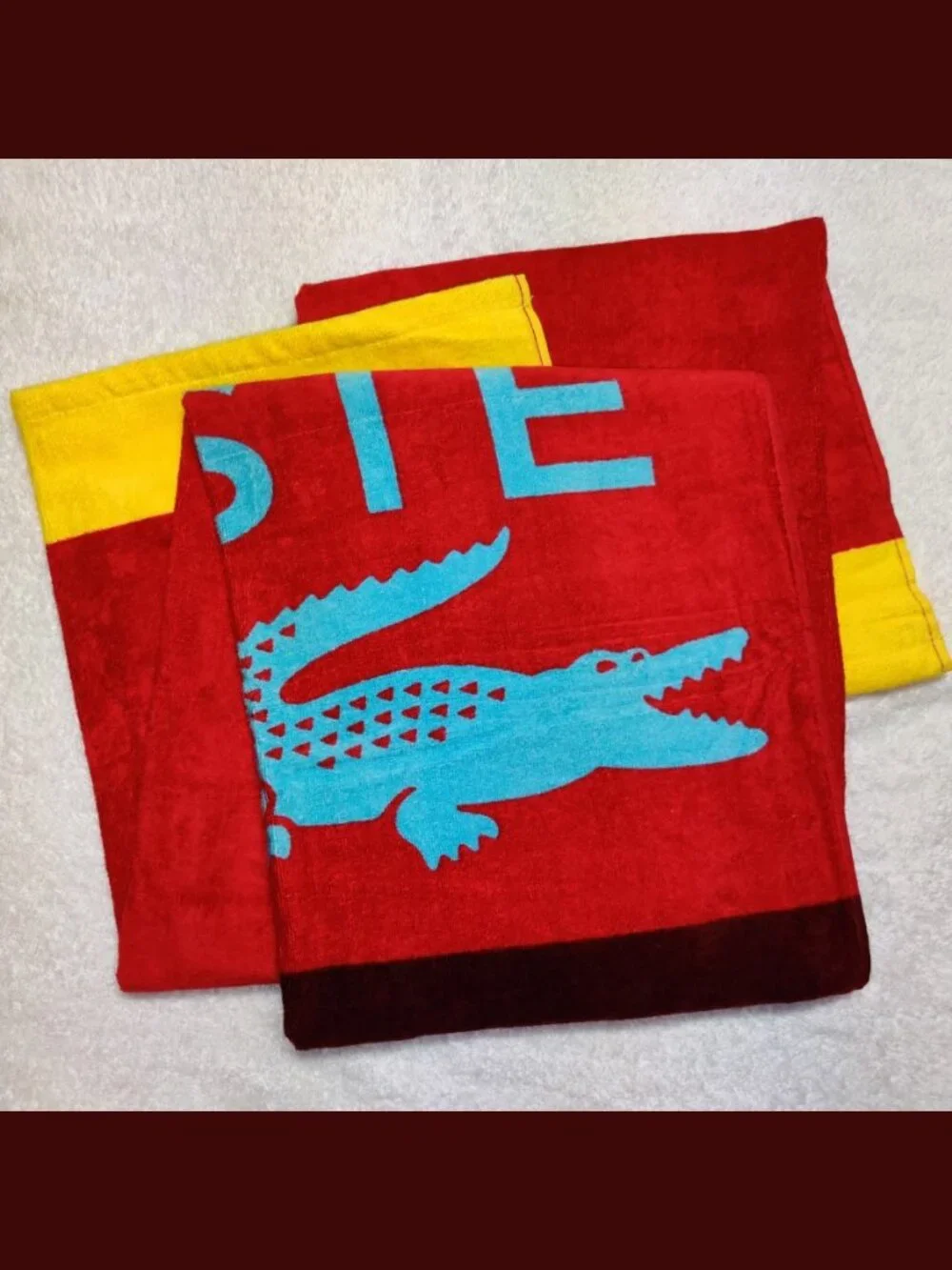 NWT Lacoste Crocodile Beach Towel - Red, Yellow, Blue - 100% Cotton - 36